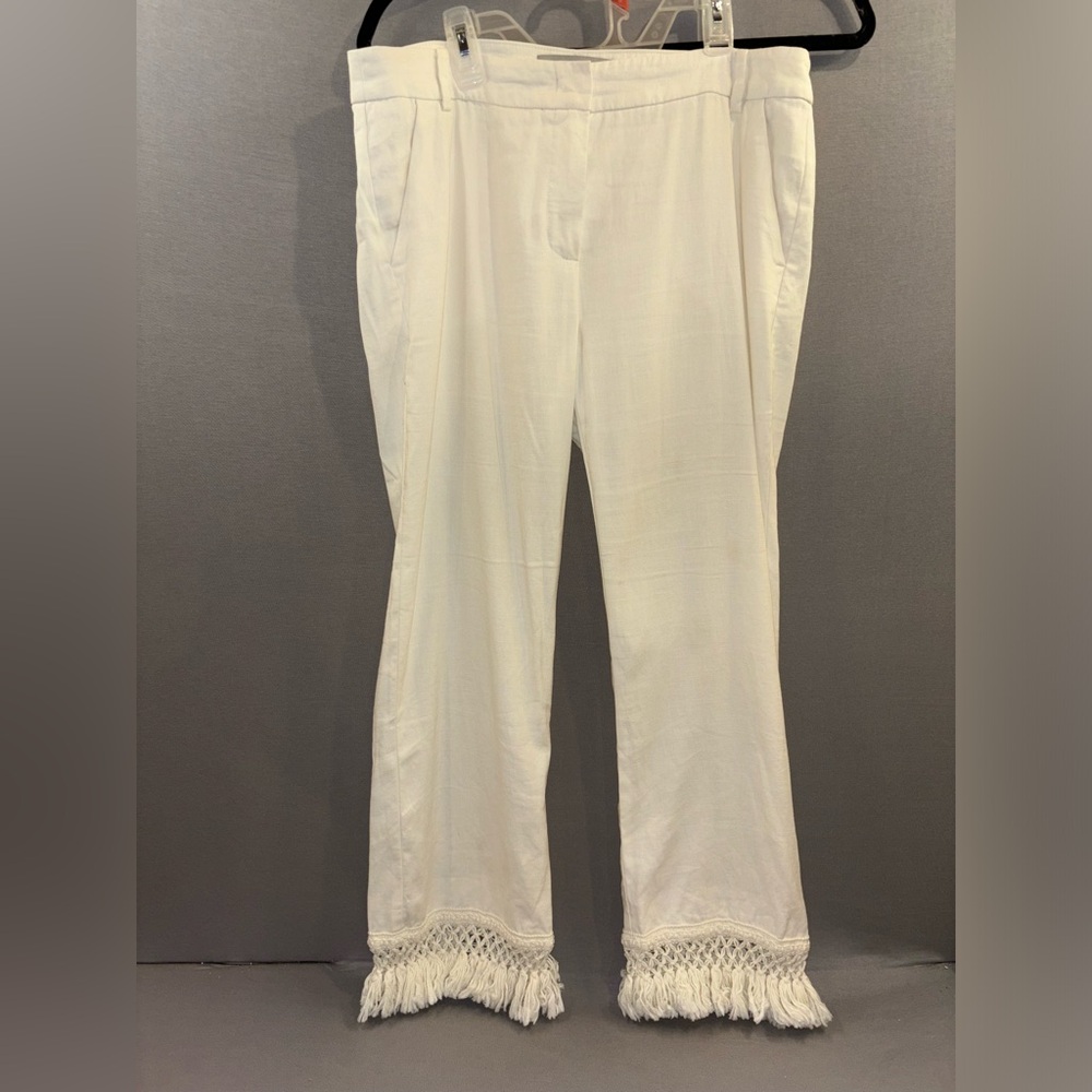 Marella white linen pants fringe bottom size 10 women’s